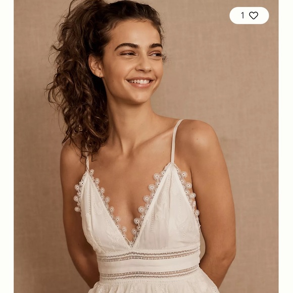 Anthropologie Bhldn Rococo Sand Marla Long Dress Tiered Embroidery Floral Ivory - Picture 5 of 10